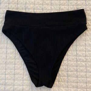 AERIE High Cut Cheeky Bikini Bottoms Waffle Knit Black - Large